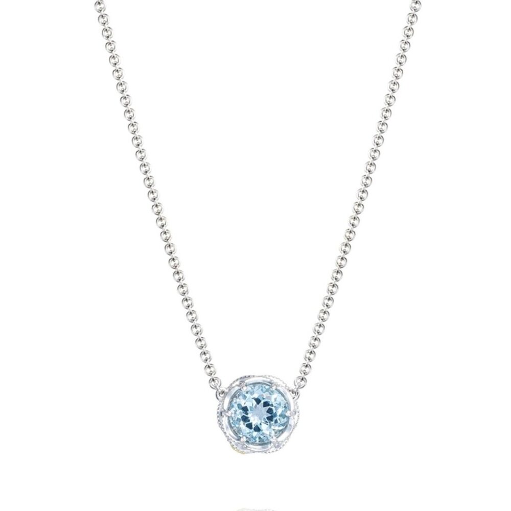 Tacori 18K Sterling Crescent Crown 2ct. TW Swiss Blue Topaz Pendant Necklace 17"